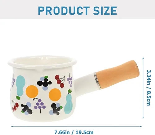Vista 8 de Olla de leche esmaltada de 16.9 fl oz, mini cacerola antiadherente, calentador de mantequilla con mango de madera pequeños utensilios de cocina