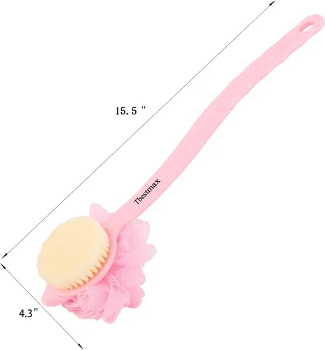 Vista 2 de Tbestmax Esponja de esponja para la espalda, cepillo de cuerpo de ducha de mango largo con esponja de malla suave para mujeres, baño exfoliante