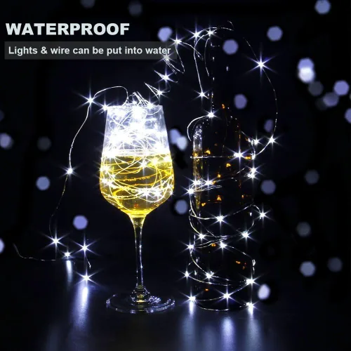 Vista 2 de Tira de luces led rutilantes con 20 luces de hadas led micro Cylapex, en cable de cobre revestido de plata de 3.3 pies, funciona con dos