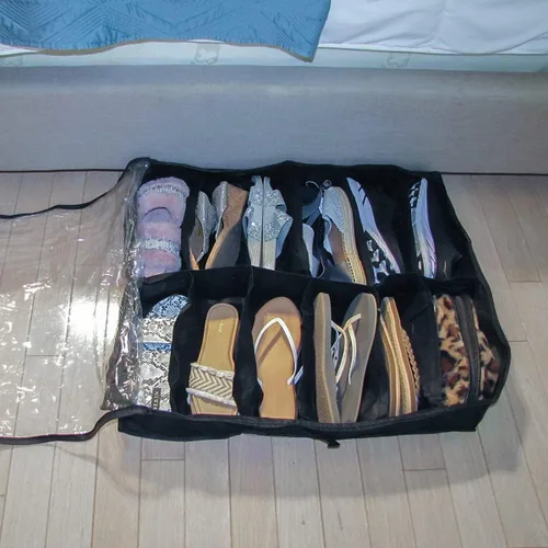 Vista 4 de Treasure Gurus - 12 pares transparentes extraíbles para zapatos debajo de la cama, bolsa de almacenamiento oculta, organizador de piso con caja