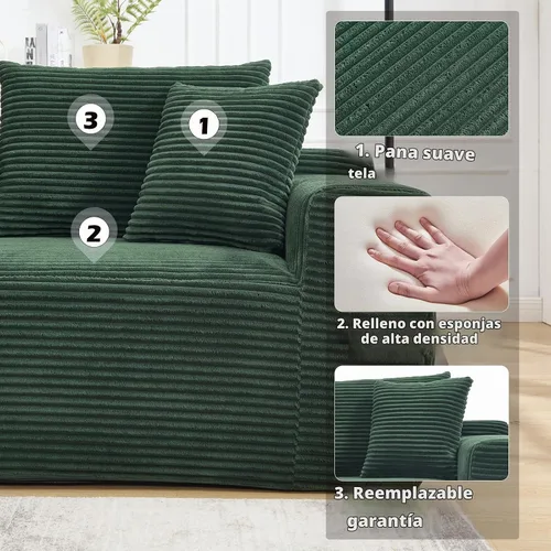 Vista 4 de Sofá modular de 108.3 pulgadas para sala de estar, sofá moderno sin hueso, sofá tapizado de espuma de nube con diván, sofá en forma de L