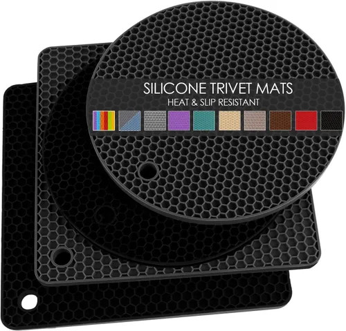Vista 26 de Salvamanteles para platos calientes, paquete de 4 almohadillas calientes de silicona para cocina, tapete de silicona antideslizante resistente al