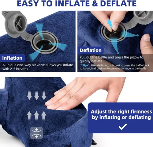 Vista 5 de Rewondah Almohada inflable de viaje para avión dormido, almohada inflable para el cuello para viajar en avión con funda lavable, almohada de viaje