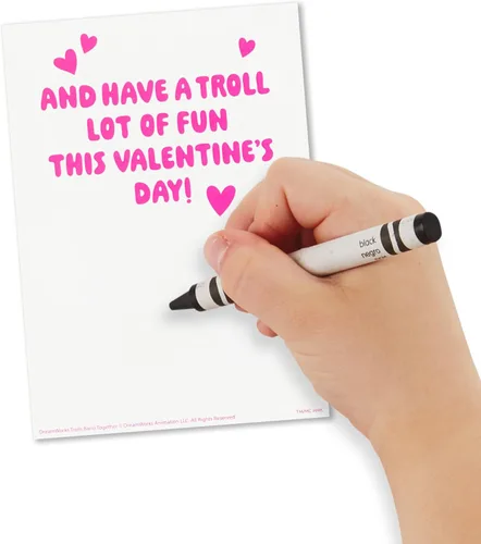 Vista 7 de Hallmark Trolls - Surtido de tarjetas de San Valentín para niños (24 tarjetas de San Valentín, 24 hojas de calcomanías y sobres)