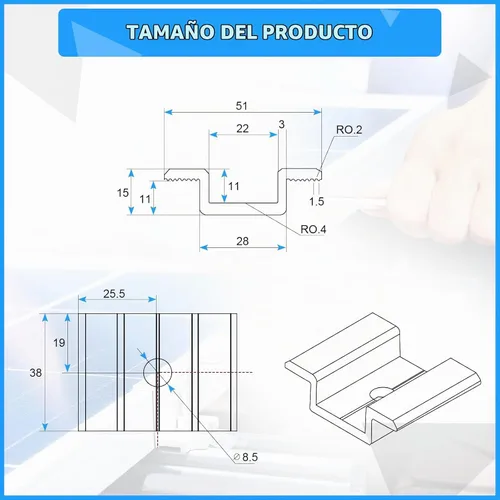 Vista 2 de Paquete de 12 abrazaderas centrales para panel solar de 1.06 pulgadas, accesorios de montaje de aluminio, abrazadera media solar de aluminio