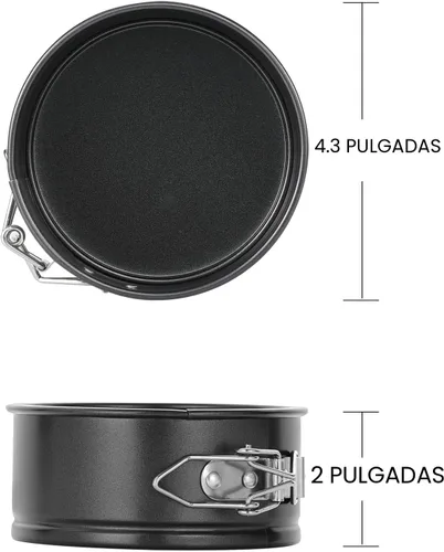 Vista 2 de Hiware Juego de sartenes de forma de resorte de 4 pulgadas - 4 piezas de sartén antiadherente pequeña para mini tartas de queso, pizzas y quiches