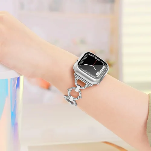 Vista 4 de Correa en forma de anillo compatible con Apple Watch Band de 1.732 pulgadas con protector de pantalla para iWatch Series 6 SE 5 4, correas de metal