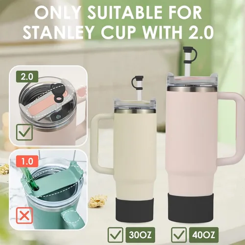 Vista 6 de Juego de tapones y fundas de silicona para vasos Stanley, 7 unidades, color negro Stanley Cup - Juego de accesorios compatibles con H2.0, fundas