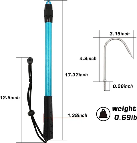 Vista 2 de SANLIKE Telescopic Fish Gaff with Stainless Sea Fishing Spear Hook Tackle, Soft Handle Aluminium Alloy Pole for Saltwater Offshore Ice Tool