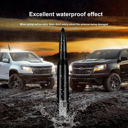 Vista 6 de Antena de bala de 50 calibre con bandera americana para Ford F150 F250 F350 Super Duty Ford Raptor Bronco Camión - Antirrobo, GM Chevy Silverado