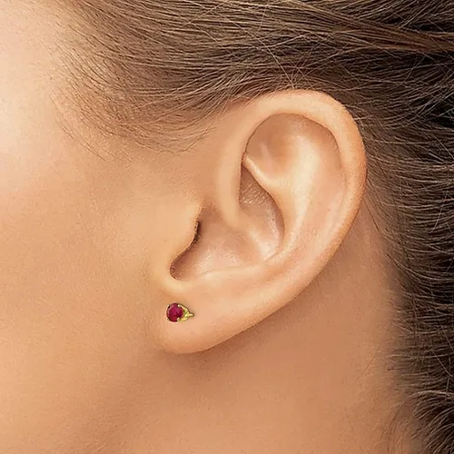 Vista 3 de Aretes de oro amarillo de 14 quilates de 0.157in de juliorubí con piedra natal de julio, joyería fina para mujeres, regalos para ella, Cristal Gema
