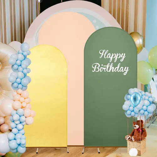 Vista 5 de Gisafai Juego de 6 soportes de metal para telón de fondo de arco y cubierta de arco de boda Chiara con cubierta de elastano para decoración de bodas