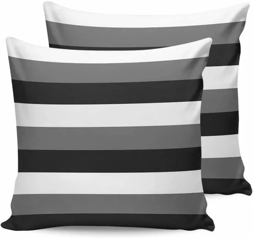 Vista 12 de Fundas de almohada de exterior impermeables de 16 x 16 pulgadas, fundas de almohada de poliéster con rayas blancas y negras, fundas decorativas