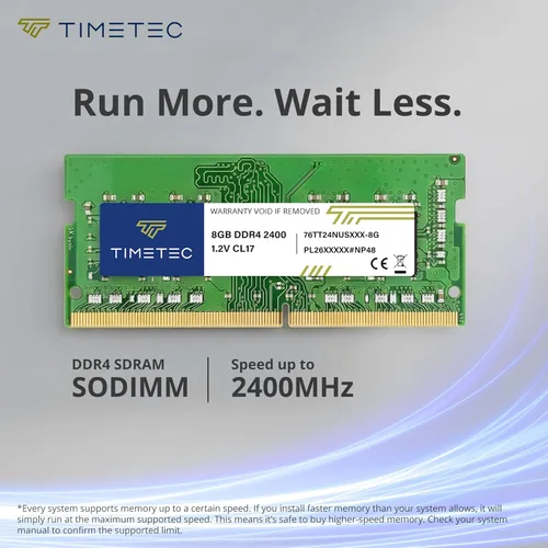 Vista 2 de Timetec Premium 8GB DDR4 2400MHz (DDR4-2400) PC4-19200 (PC4-2400T) sin ECC sin búfer 1.2V CL17 1Rx8 de rango único 260 pines SODIMM, módulo