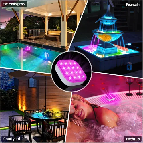Vista 13 de Luces LED sumergibles con control remoto, luz LED subacuática impermeable, batería recargable, lámpara de 16 colores cambiantes, luces sumergibles