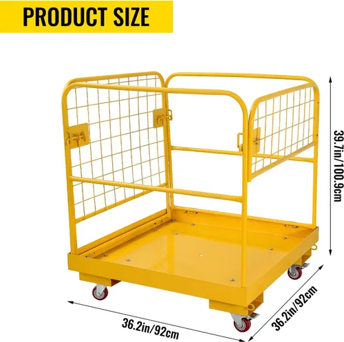 Vista 2 de Jaula de seguridad para carretilla elevadora de 36 x 36 pulgadas, plataforma de trabajo de acero resistente, capacidad de 1150 libras con 4 ruedas
