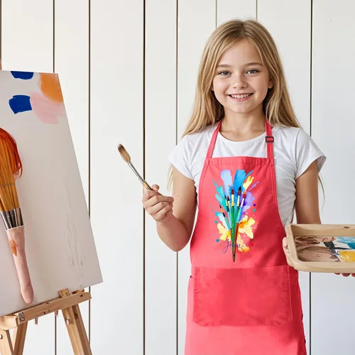Vista 3 de Delantal con nombre personalizado para pintar y manualidades, delantal personalizado, regalo de calcetín de Navidad para niños y niñas Blanco
