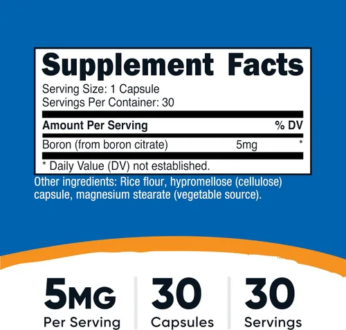 Vista 2 de Nutricost Cápsulas de boro de 5 mg, 30 cápsulas vegetarianas, sin gluten y sin OMG