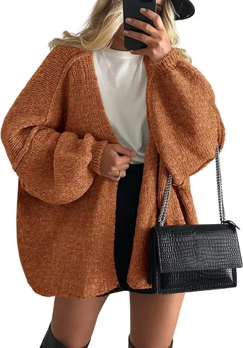 Vista 14 de PRETTYGARDEN Suéteres tipo cárdigan de gran tamaño para mujer Albaricoque