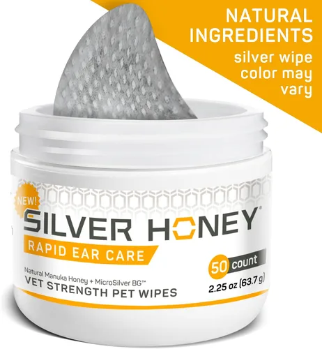 Vista 2 de Silver Honey Rapid Ear Care Vet Strength - Toallitas para mascotas, 50