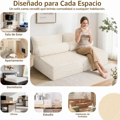 Vista 4 de MeMoreCool Sofá cama convertible, sofá plegable con almohadas, pana