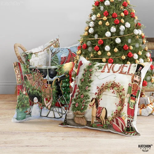 Vista 8 de KatchOn, Fundas de almohada navideñas de 18 x 18 pulgadas, paquete de 4 unidades, fundas de almohada de granja, fundas de almohada de vacaciones