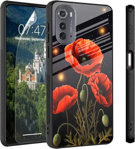 Vista 60 de Funda para Motorola Moto Edge 2022, cubierta trasera de vidrio templado con protector de pantalla, funda protectora a prueba de golpes para Motorola