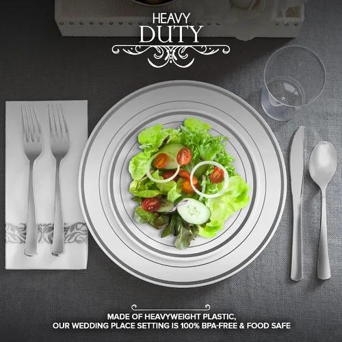 Vista 3 de 28 Pack Silver Dinnerware Party Set (28 Pack)