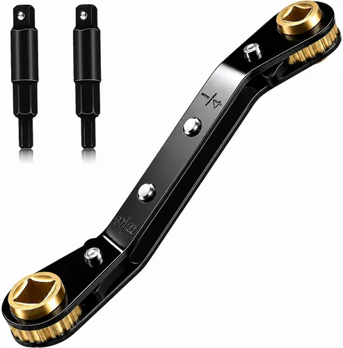 Vista 8 de Llaves de servicio HVAC: Llave de trinquete de válvula de aire acondicionado de 3/16” a 3/8” 5/16’’ x 1/4’’ con kit de adaptador de 2 bits