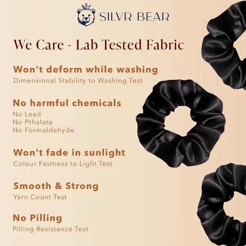 Vista 4 de Silvr Bear Paquete de 6 coleteros de satén de lujo, color negro, suaves, grandes para mujeres y niñas, bandas para el cabello grueso y rizado