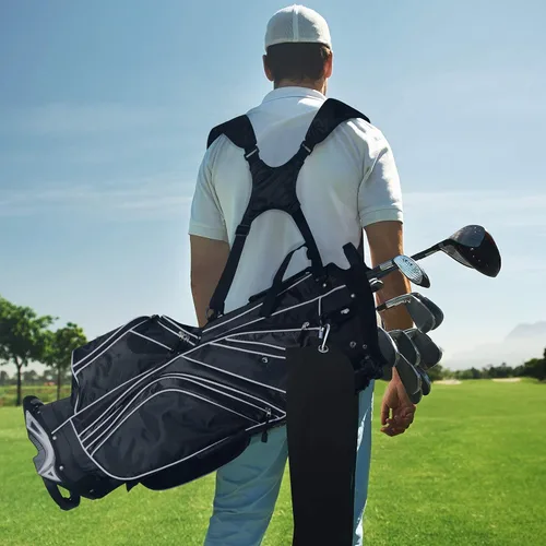 Vista 2 de Mayjooy Golf Stand Bag, Portable Carry Golf Bag w/Ergonomic Dual Straps & 6 Way Top Divider, Lightweight Carry Organizer Pocket w/Umbrella Ring Negro