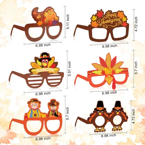 Vista 6 de Regalos de fiesta de Acción de Gracias, paquete de 24 gafas de Acción de Gracias de pavo, accesorios para fotos, marcos de lentes de Acción