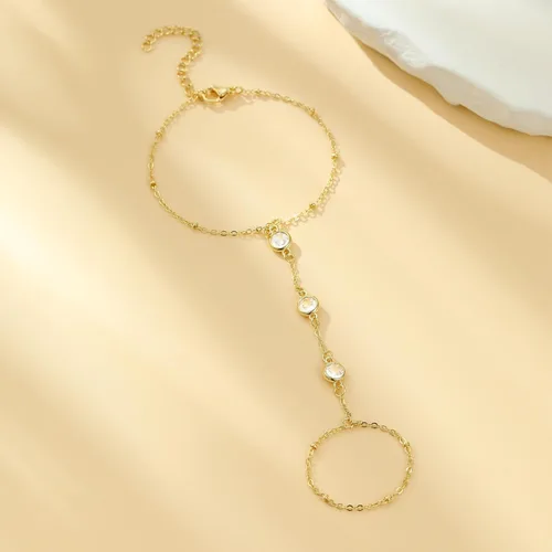Vista 5 de YANCHUN Pulsera de anillo Pulsera de mano Pulsera de cadena de mano ajustable Anillo de dedo de diamantes de imitación Cadena de mano para mujer s