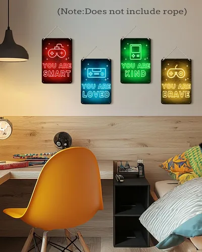 Vista 5 de PHOPAGO 4 piezas de letreros de neón para pared de juegos, decoración de habitación de jugador, letreros de pared con citas inspiradoras, 30x20