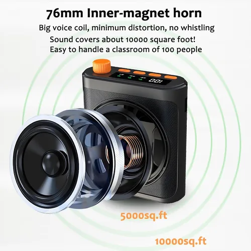 Vista 3 de Amplificador de voz Micrófono inalámbrico con Lavalier magnético, amplificador de voz Bluetooth para profesores con 2 micrófonos, micrófono portátil