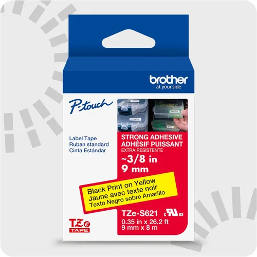 Vista 32 de Cinta laminada Brother Negro sobre Transparente, 6 mm (Tze111)