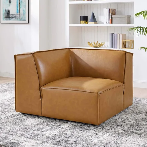 Vista 2 de Modway Restore - Sofá seccional de cuero vegano en color marrón