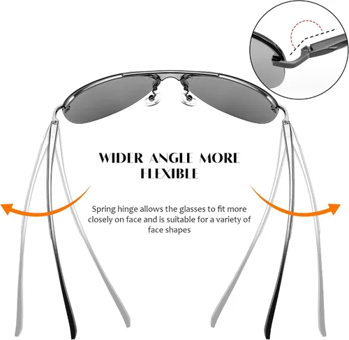 Vista 4 de FEISEDY Gafas de sol polarizadas de aviador para hombres y mujeres, bisagras de resorte, gafas de sol piloto sin montura UV400 protección B0083