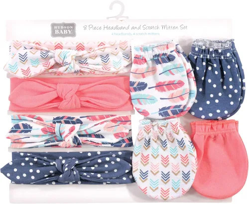 Vista 98 de Hudson Baby Conjunto de diadema de algodón y manoplas para rascar para bebé