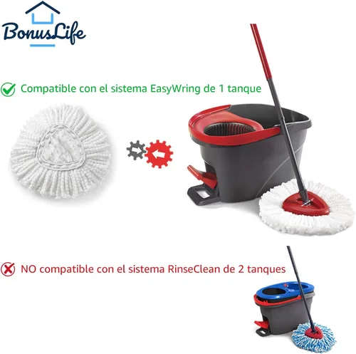 Vista 2 de Recambios de cabezales de fregona para el sistema O-Ceda Easy Wrin Spin, repuestos de microfibra, repuesto de cabezal de fregona fácil de limpiar