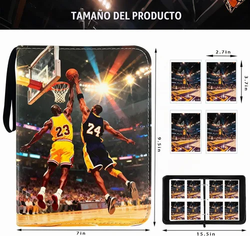 Vista 2 de Carpeta de tarjetas de baloncesto con 400 bolsillos, para coleccionistas de tarjetas, 4 bolsillos con 50 fundas extraíbles Baloncesto de 400