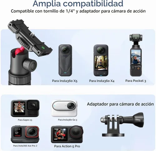 Vista 3 de Trípode para selfie stick de 66 pulgadas para GoPro y teléfono, trípode extensible para cámara de acción con cabeza de bola de 360°, control remoto