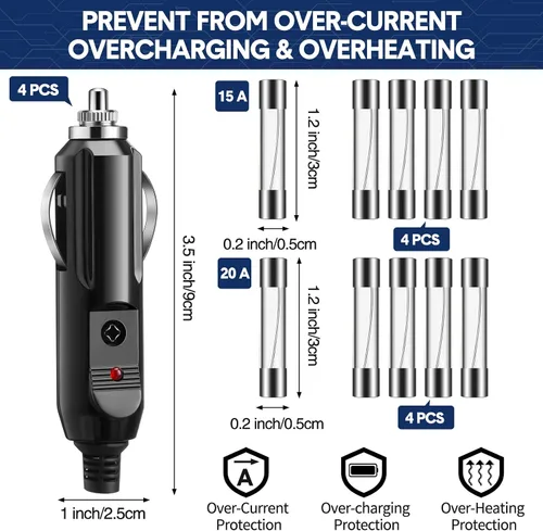 Vista 2 de Paquete de 4 encendedores de cigarrillos de 12 V, enchufe macho de 15 amperios, enchufe auxiliar de 24 V, enchufe de encendedor de cigarrillos