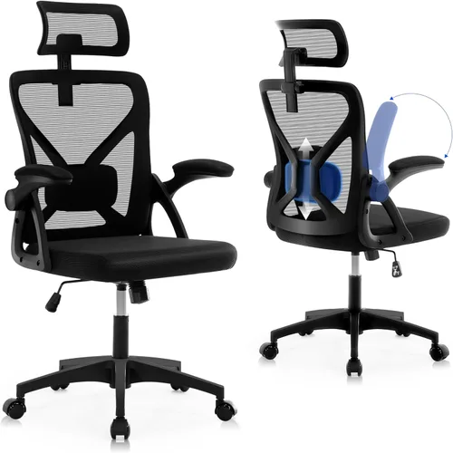 Vista 10 de Silla de Oficina, Silla de Escritorio Ergonómica con Soporte Lumbar Ajustable, Silla de Oficina Gris de 400 Libras Silla de Computadora de Malla