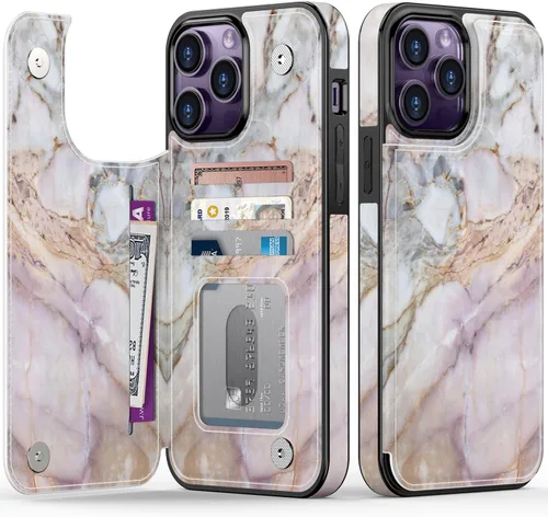 Vista 214 de LETO para iPhone 15 Pro Funda tipo cartera - Tapa tipo folio con patada - Diseños de moda - Tarjetero - Funda protectora para mujeres y niñas - 6.1