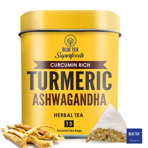 Vista 3 de BLUE TEA Té de moringa de cúrcuma + té Ashwagandha de cúrcuma + té de cardamomo de cúrcuma Paquete combinado 18 bolsitas de té ecológicas