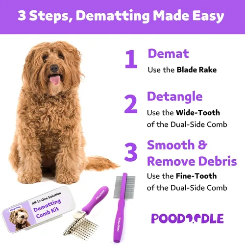 Vista 5 de Kit de peine desmenuzador sin dolor para perros y gatos, rastrillo desmenuzador y peine desenredante de doble cara, cepillo para desmenuzar perros