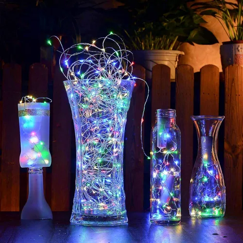 Vista 2 de Luces parpadeantes multicolor con 8 modos de iluminación, luces de hadas con 100 LED de 36 pies, luces de Navidad alimentadas por USB con control