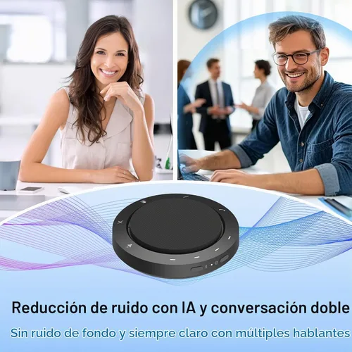 Vista 4 de Altavoz y micrófono de conferencia, micrófonos dual Al con captación de voz de 360° y sonido claro, tiempo de llamada de 10-14 horas, conexión