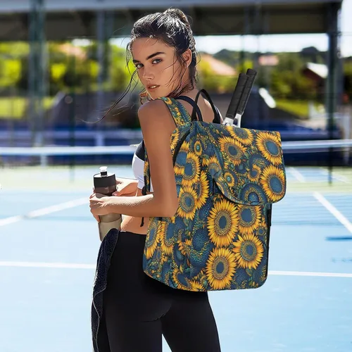 Vista 7 de Tennis Badminton Backpack Water Resistant Ukraine Sunflower Flowers 2 Rackets Padded Tennis Bag Gym Bag for Men Women Tennis Sport bolso